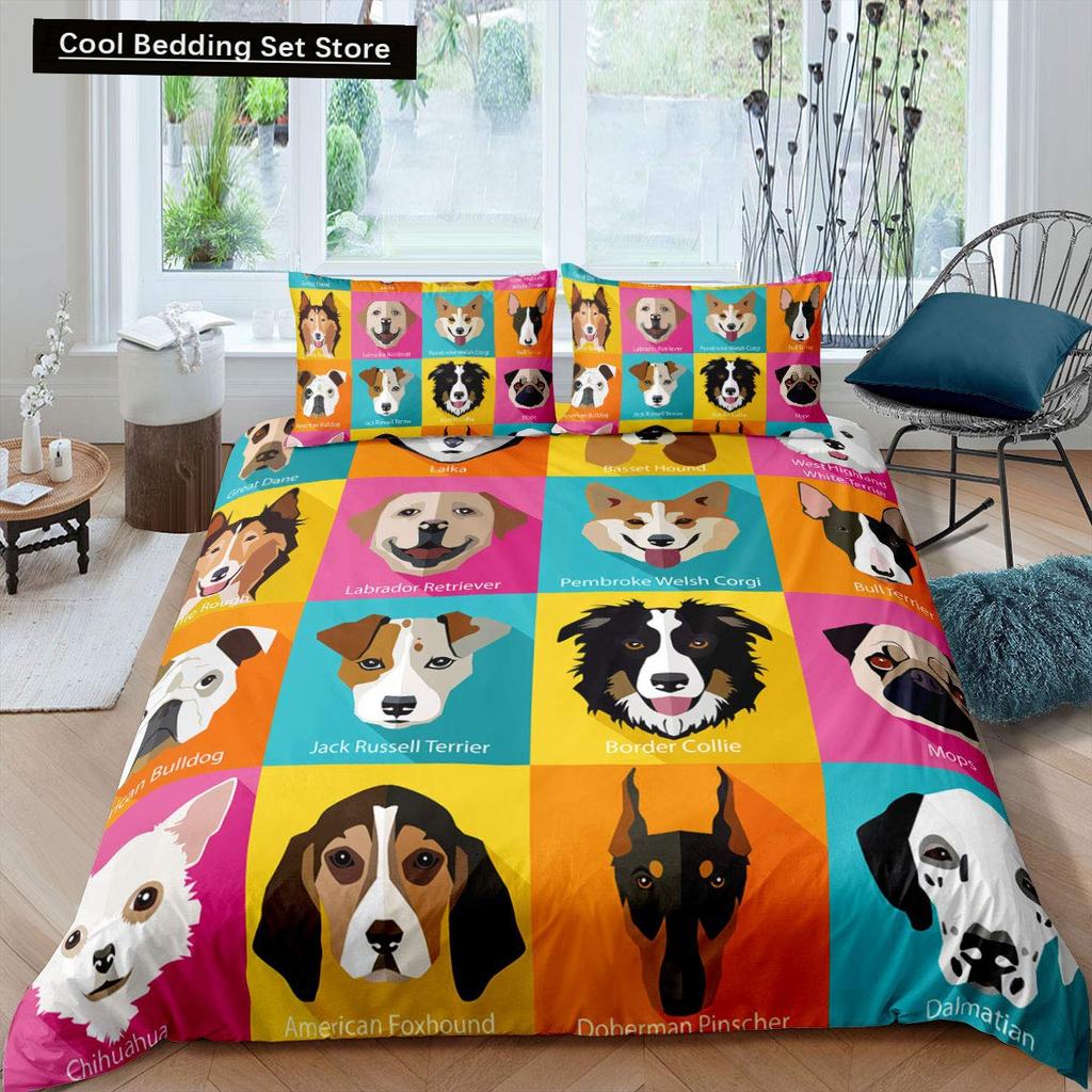 Cartoon Bulldog King Queen Duvet Cover Shar Pei Pup Dog Bedding Set Lovely Pet Puppy Doggy Quilt Cover Polyester Comforter Cover
