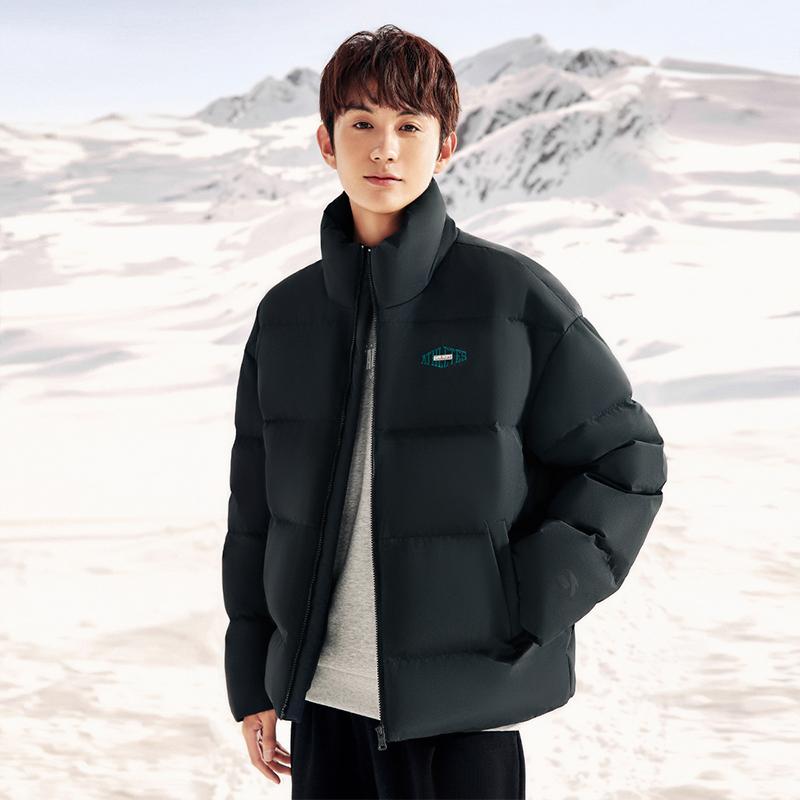 Anta Life Series Solid Color Stand Collar Zipper Short Snow Shell Down Jacket Unisex jackets Basic-Black 952348906-4