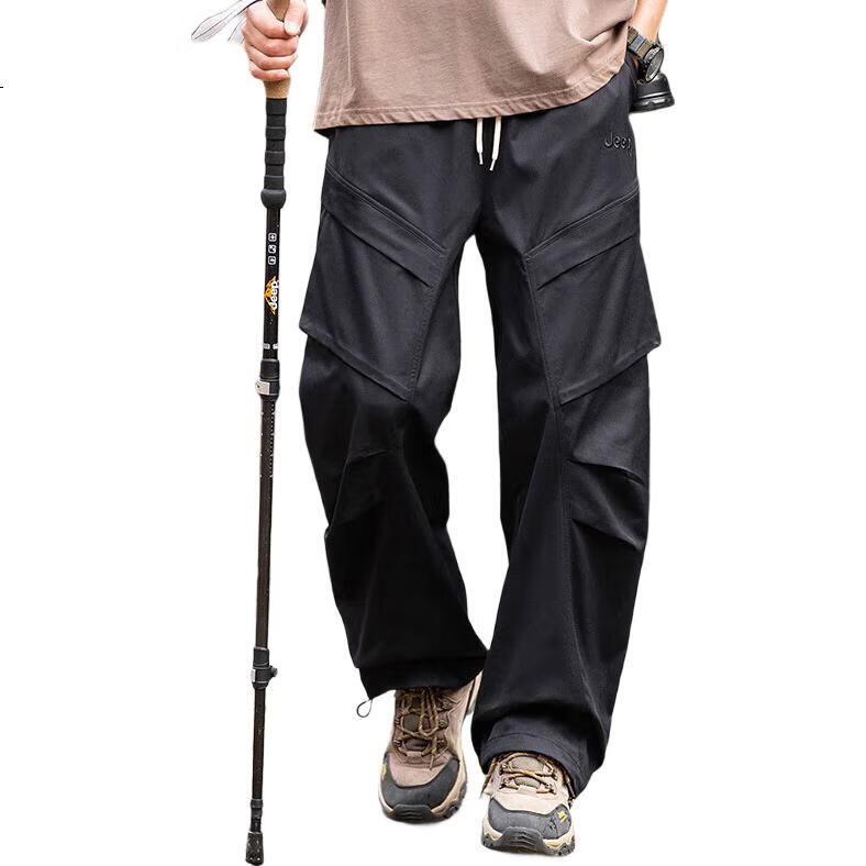 JEEP Men's Casual Pants, Cargo Pants for Spring And Summer, Hiking Trousers, Outdoor Sports Pants for Men, Black, Size L