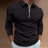 Zipper Striped Long Sleeved Men's Polo Shirt