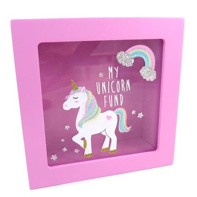 [P6247] - Tirelire bois 'Licorne My Unicorn' rose (My Unicorn Fund)- 12x12x4 cm