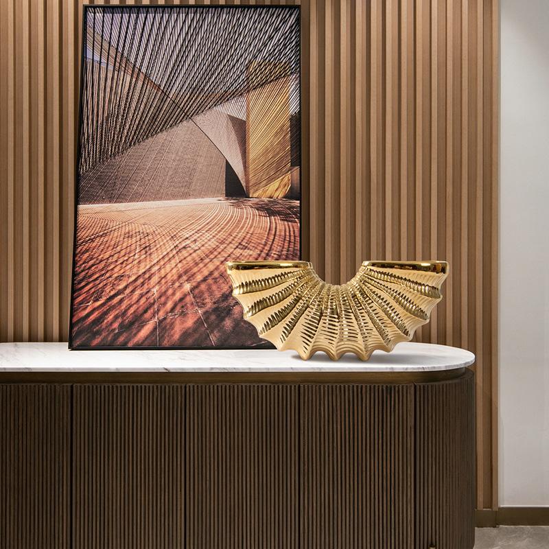 Gyllene Skal Keramisk Vas Geometrisk Halvcirkel Konkylie Blomsterarrangemang Tillbehör Blomvas Vardagsrumsdekoration