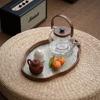 Japanese-style Wood Tray Retro Glass Tray Cake Candy Kung Fu Tea Jewelry Decor Tray Dessert Storage Dish Home Decor Posing Prop