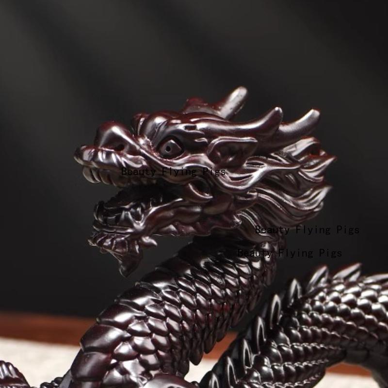 1pc Solid Wood Dragon Ornament Woodcraft Carving Ornaments Home Decoration Chinese Style Zodiac Dragon Statue Simulated Animals