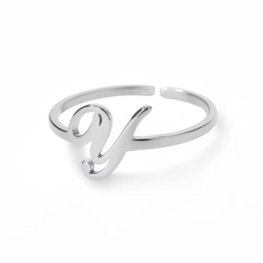 Stylish Adjustable 26-Letter Stainless Steel Ring for Women - A-Z Personalized Initial Finger Ring