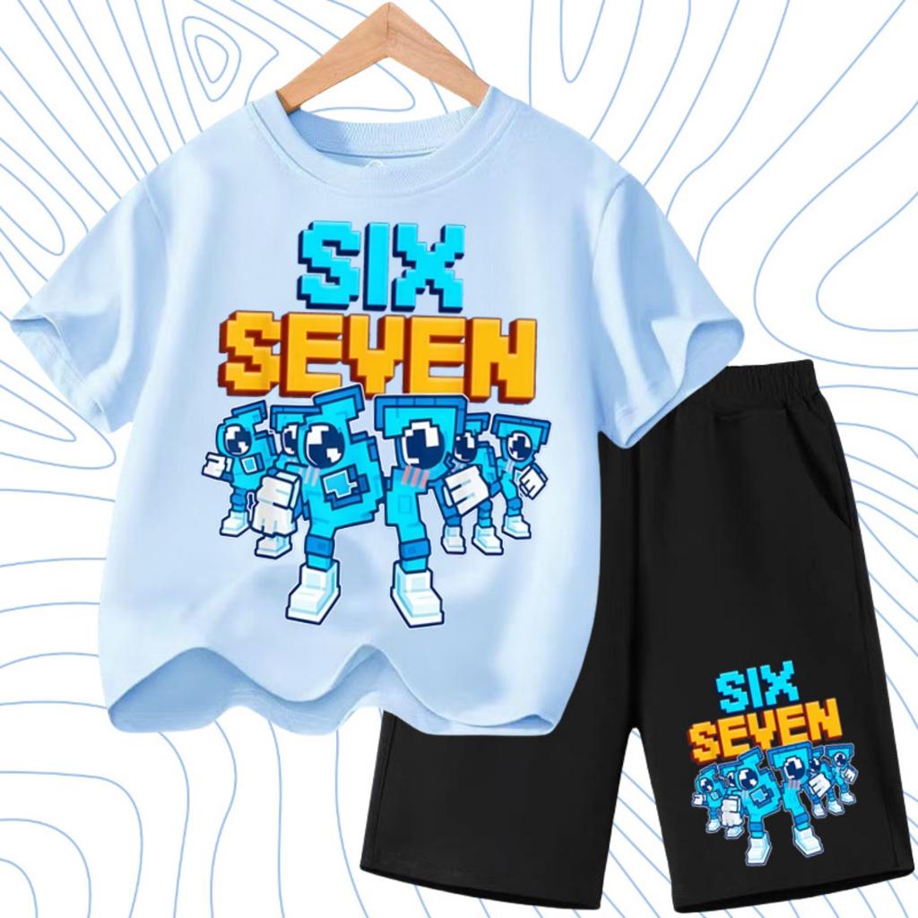 Nuova T-shirt Estiva Fresca per Bambini con Stampa Numero Sei Sette (67) 3-12 Anni Abbigliamento Cartone Animato Manica Corta + Pantaloncini Set Sportivo Casual per Ragazzi e Ragazze