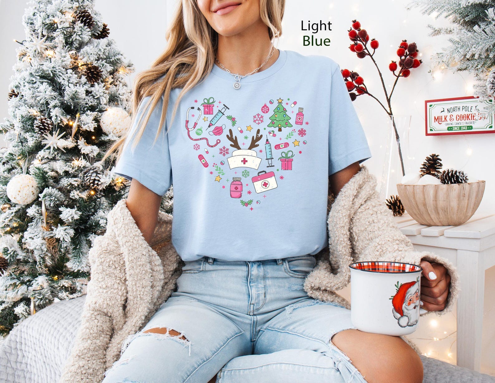 Christmas Nurse Heart T-Shirt | Holiday Medical Tee 3XL
