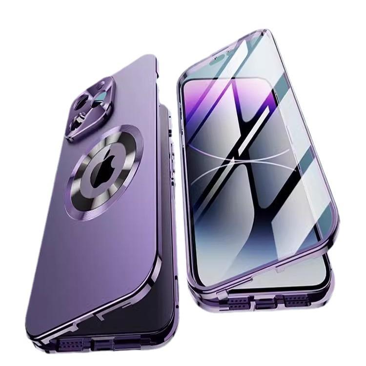 Fibbia Cavalluccio Marino Bifacciale Adatta per Apple 15 ProMax Metallo Lente Custodia per Telefono Cellulare IPhone 14 Copertura Bordo in Lega di Alluminio