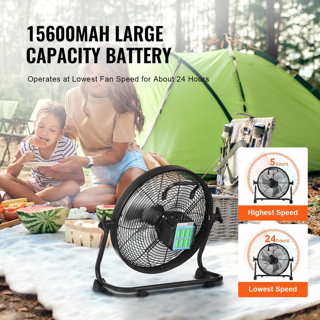 SucceBuy Cordless Fan Portable Degree Manual Pivoting Regulation HighVelocity Cordless Fan Heavy Duty Metal Industrial Floor Fan