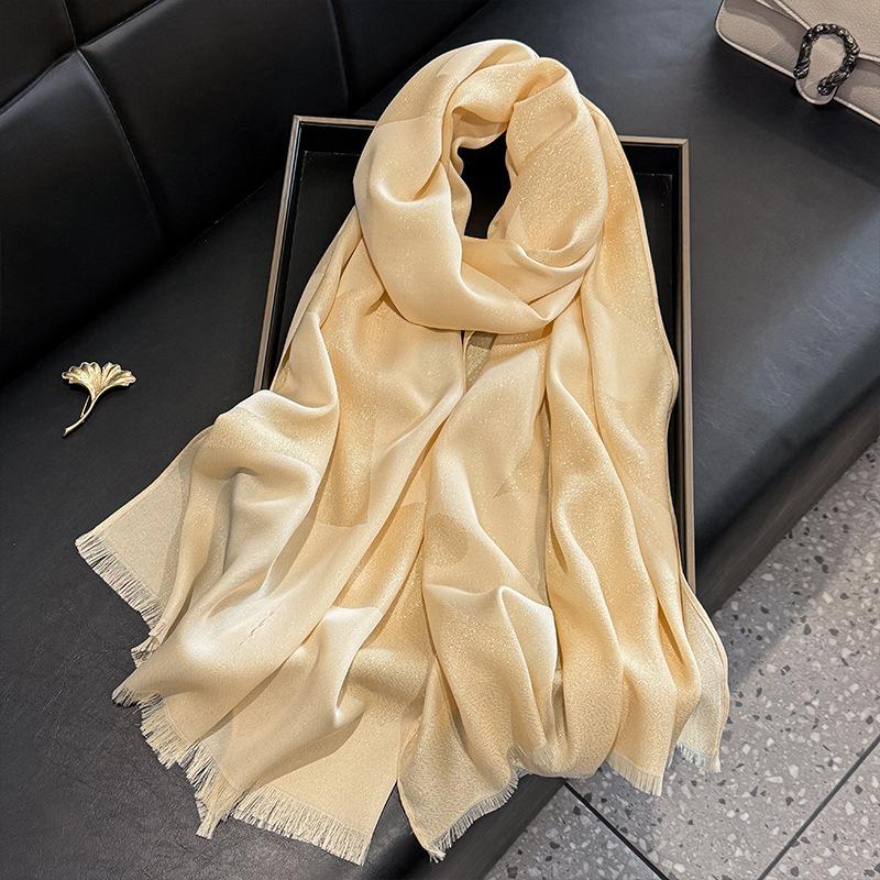 Scarf for Women New Style Elegant and Versatile Printed Long Scarf  Imitation Silk Scarf  Double-sided Gold Wire Sunscreen Shawl