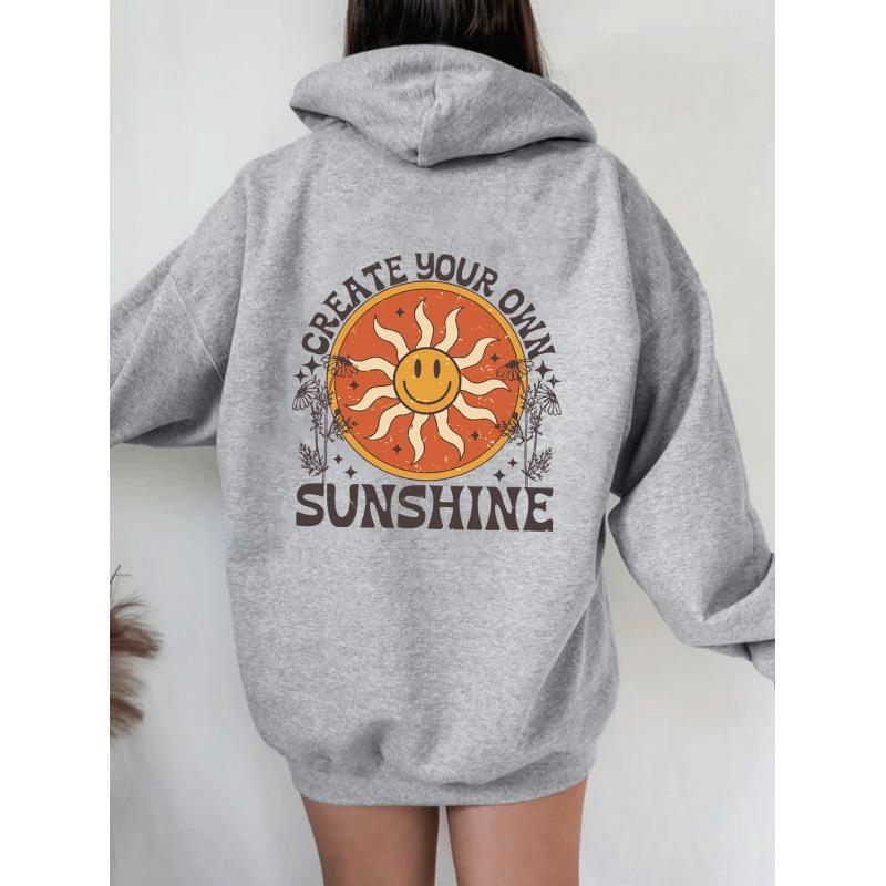 European size shoulder sleeves S---5XL women's fleece sweater plain letter print kangaroo pocket