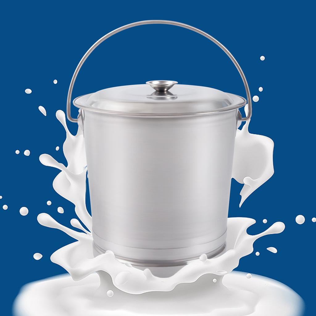 Stainless Steel Bucket with Lid, 8L/8.5Qt, Multi-Purpose Pail for Milk, Compost, Kitchen - Wide Open Lip & Comfortable Handle