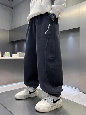 Boys' Fleece-Lined Corduroy Joggers - Autumn/Winter 2025 Cool Hipster Style