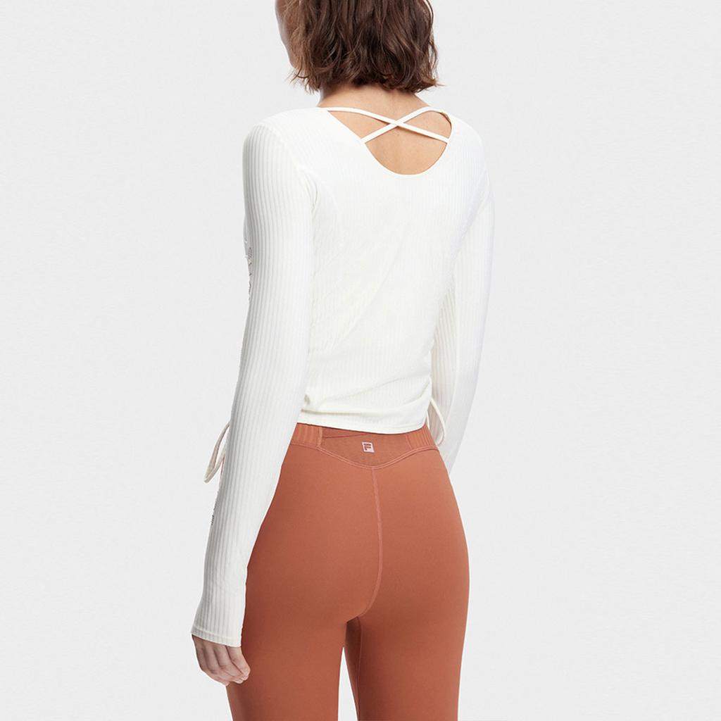 FILA Solid Color Knitted Long Sleeve Fitness Top Women tops Vanilla-White A11W341204FIV