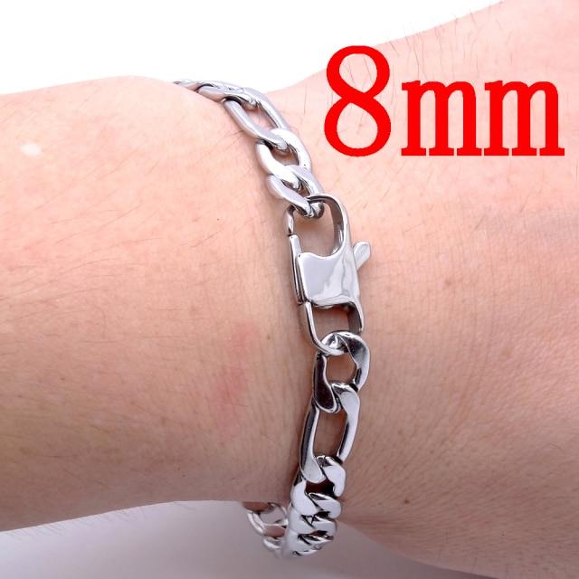 

Мужской браслет Figaro Chain 100% браслет из нержавеющей стали 6 мм 8 мм 12 мм ширина 8 дюймов серебряный цвет ювелирные изделия для мужчин и женщин