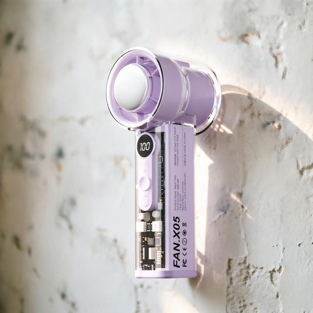 

X05 Handheld Electric Fan: 100-Speed Adjustable, Silent, Long Battery Life, Cooling Mecha Ice Pack 60mm x 55mm x 155mm рожевий