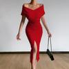 Women's Fashion Casual Temperament Elegant Temperament Light Ripe Off-the-shoulder Belt Slit Skirt