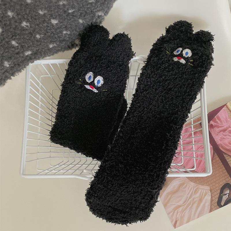 Autumn and Winter Coral Fleece Socks for Women, Half-fleece Home Mid-calf Socks, Thickened Floor Socks, Sleeping Women's Socks
