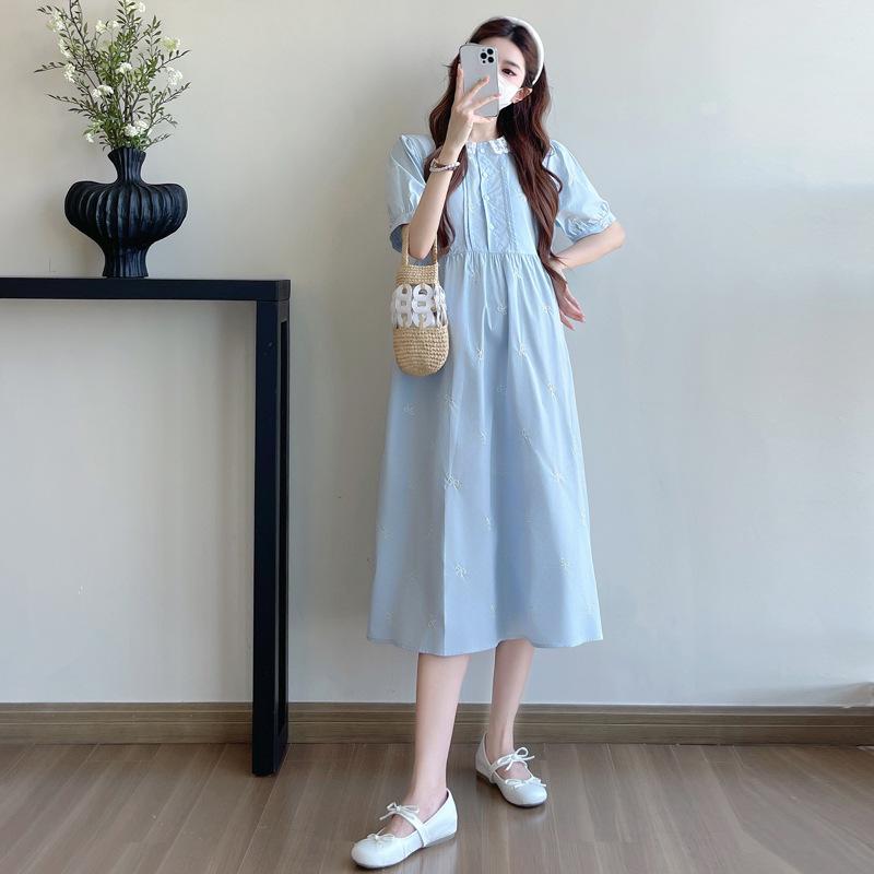 2026 Summer Maternity Dress with Butterfly Embroidery and Lace Trim XL