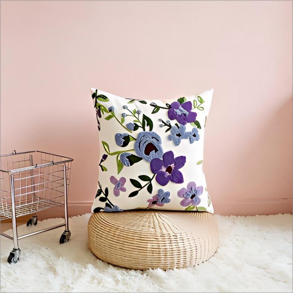 Boho Purple Floral Throw Pillow Cover Aesthetic Lavender Flower Decorative Cushion Case For Sofa Couch Home Decor