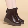 Women Genuine Leather Wedges Ankle Cotton Boots Winter New High Quality Thick Sole Round Toe Thicken Plush Keep Warm Snow Boots