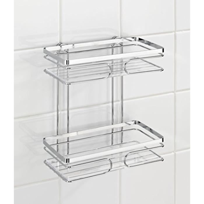 Etagère murale - WENKO - Premium - Acier inox brillant - 2 paniers - Fixation sans perçage