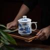 Jingdezhen Blue & White Hand-Painted Ceramic Teacup with Lid