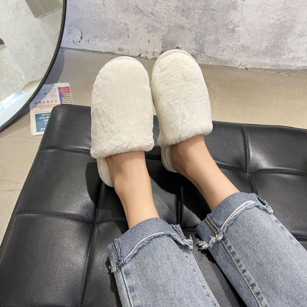 Fashion versatile flat-bottomed plush women's slippers 2025 autumn and winter outdoor wear indoor thermal cotton slippers women