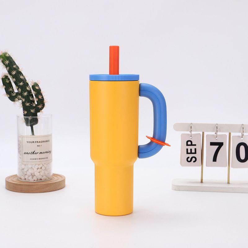 Cross-Border 304 Stainless Steel Handle Car Cup Double-Layer Vacuum Large Capacity Vacuum Cup Macaron Color Ice Cream Cup