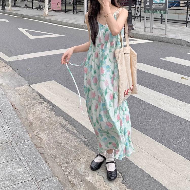 Süßes Sommer Tulpen V-Ausschnitt Träger Strandkleid