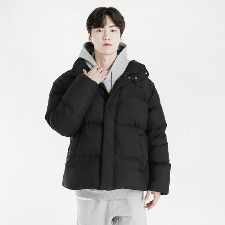 FILA Solid Color Logo Print Stand Collar Long Sleeve Down Jacket Unisex outerwear Black FS2DJD4101X-BLK