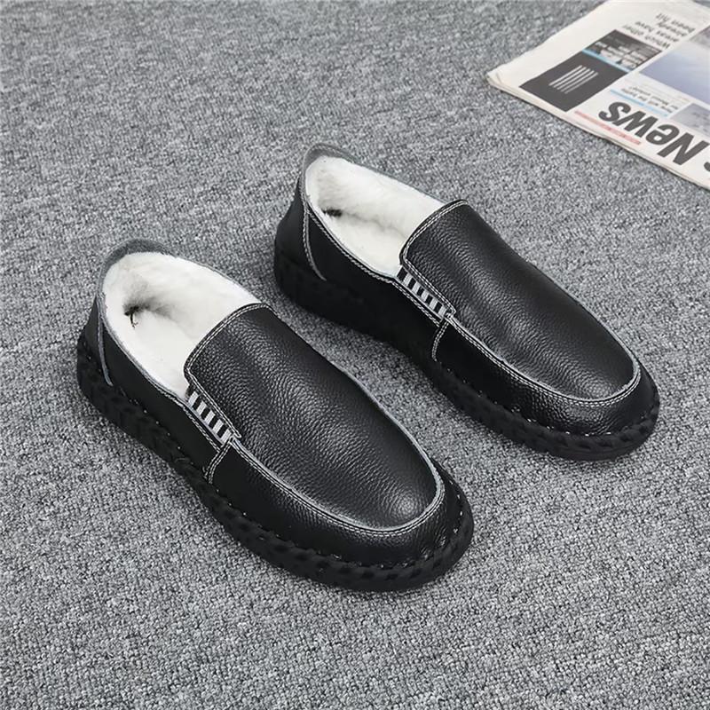 

Winter Fashion Fisherman Keep Warm Plush Loafers New Men s Genuine Leather Espadrilles Shoes Male Walking Sneakers Footwears 37 чорний