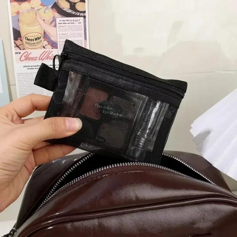 1/24Pcs Black Mesh Cosmetic Bag Toiletry Makeup Bag Large Case Organizer Cosmetic Cases Toiletries Storage Handbag Pouch 3 Sizes