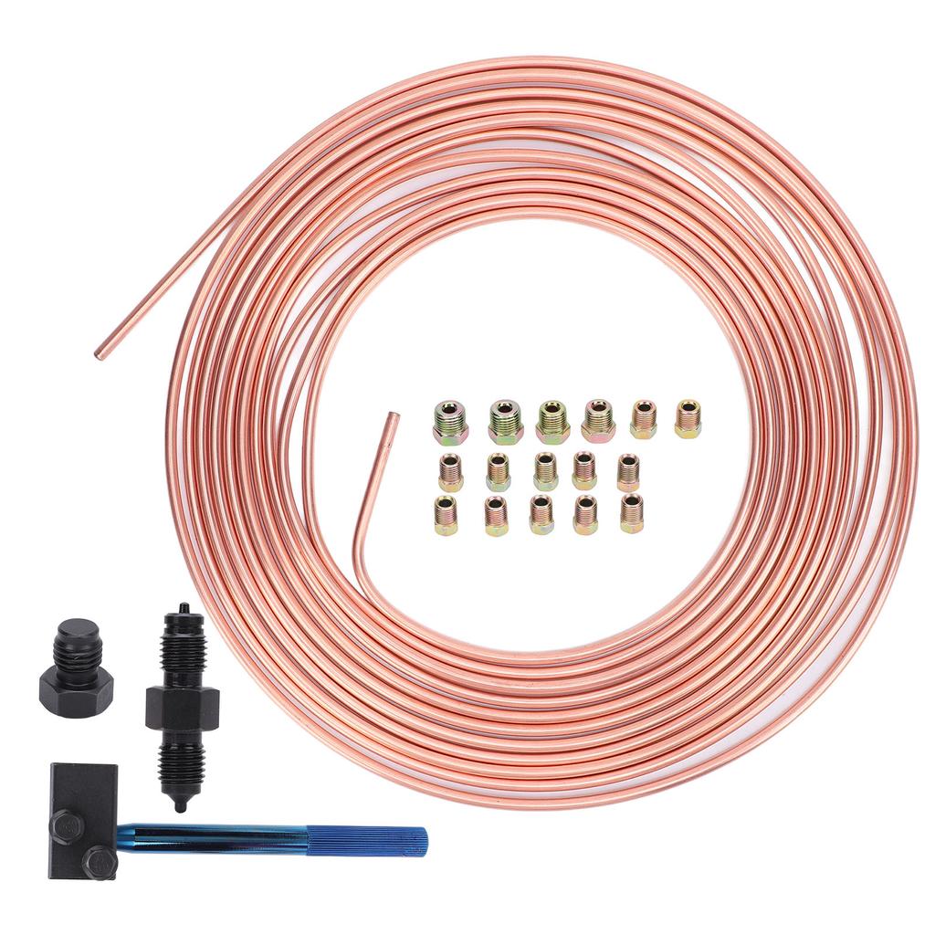 316in X25ft Brake Line Replacement Tubing Coil and Fitting Kit with Double Flaring Tool for