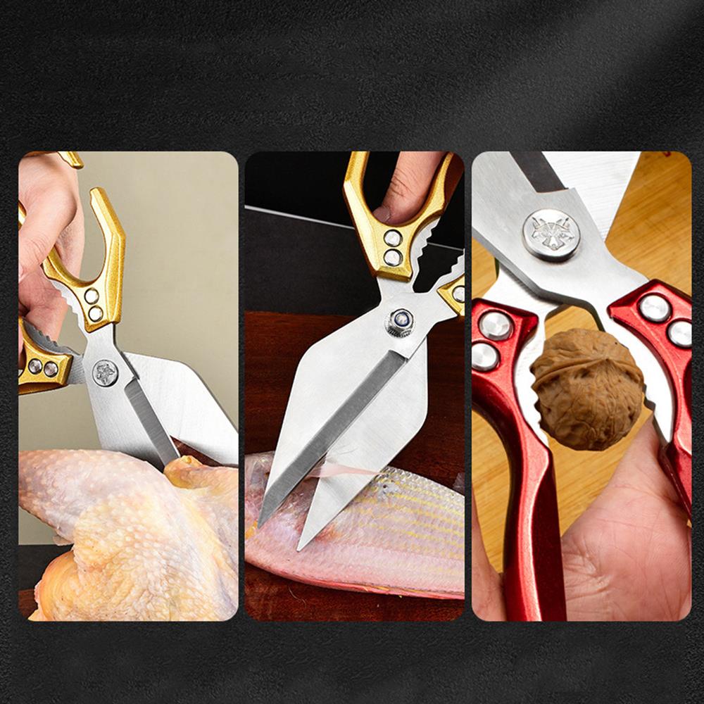 Kitchen Shears For Food Stainless Steel Meat Cutting Scissors Cooking Shears For Chicken Bottle Opener Clip Walnut Kitchen Tools