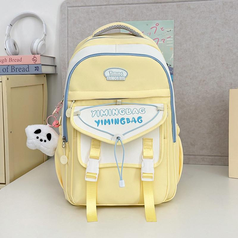 Cute Color Blocked Letter Printed Student Leisure Backpack With Pendant Plush