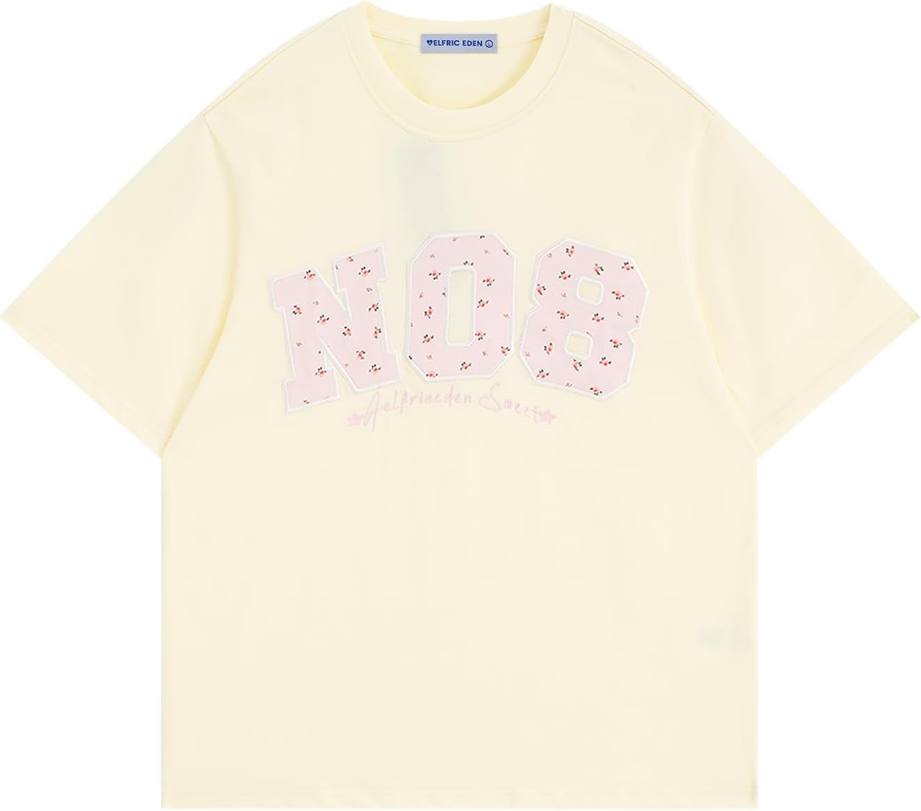 

Aelfric Eden Womens Oversized Graphic Tees Y2k Flower Embroidery Number Print T-Shirts Crewceck Summer Tops 5XL різнокольоровий