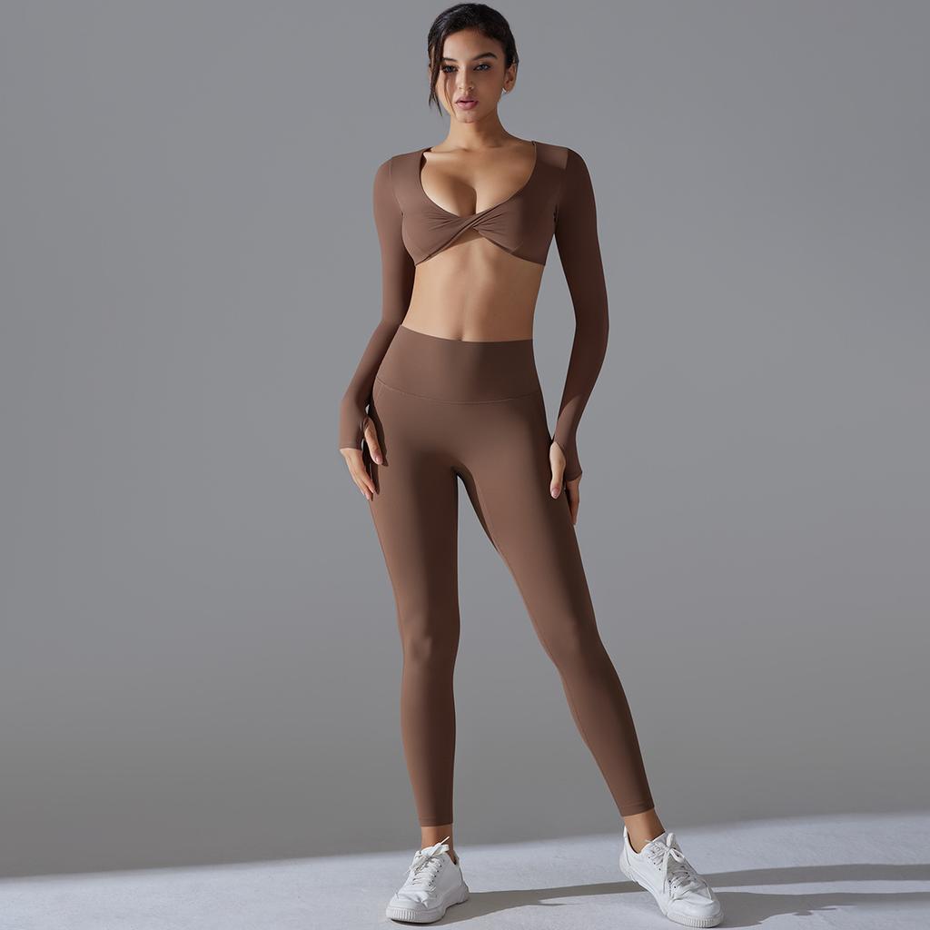 New Nude Quick Drying Yoga Suit Set, Tight Fitting High Waisted Antibacterial Pants, Running Sports Fitness Two-Piece Set For Women