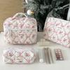 Cute Bow Cotton Cloth Makeup Bag Women Zipper Cosmetic Organizer Female Handbag Box Shape Portable Toiletry Case for Girls