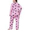 Plus-Size Women's Heart-Print Cardigan Collared Long-Sleeve Long-Pants Pajama Set for Women
