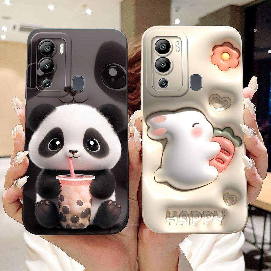 For Infinix Hot 12i Case Hot 12 Play Hot12i X665B X6816C Cute Panda Rabbit Cartoon Camera Protective Soft Silicone Phone Case
