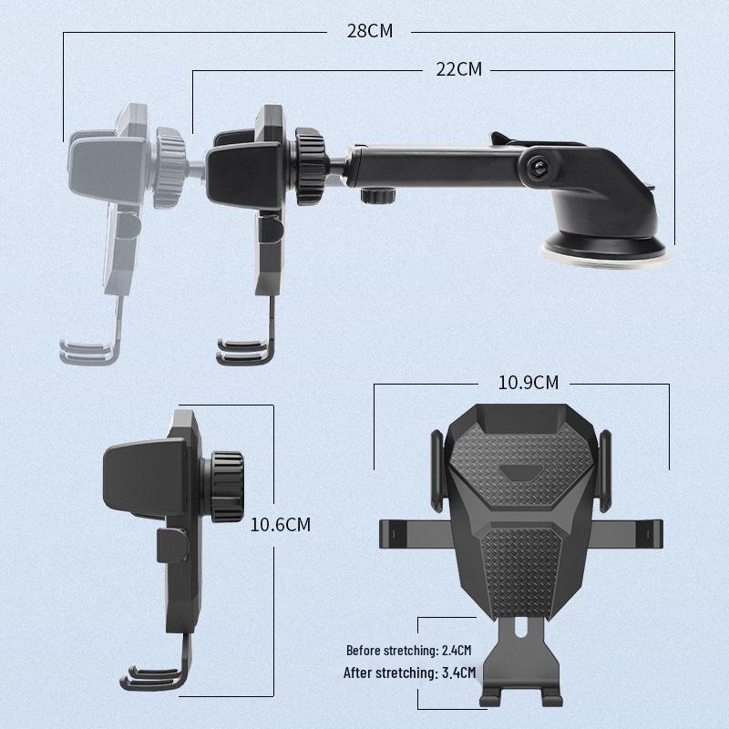 Telescopic Automatic Locking Car Phone Holder with Suction Cup & Air Vent Mount