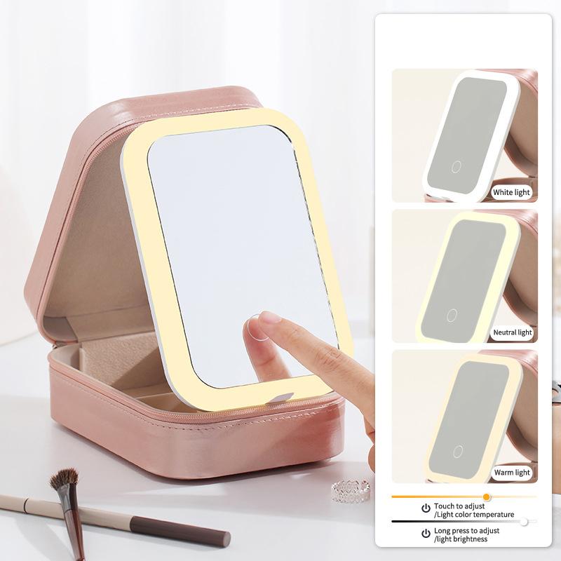 LED Make-up Aufbewahrungsbox Kosmetiktasche Mit Spiegel Für Frauen Tragbar Touch Licht Aufbewahrungs-Organizer Kabellose Make-up Box