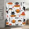 Black Cats Space Shower Curtain for Bathroom Decor Orange Rockets Planets UFOs Cartoon Print Waterproof Fabric Bath Mat Set with