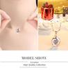 Women's Necklace with Single Diamond and CZ Diamond Flower Design (Pink Gold)