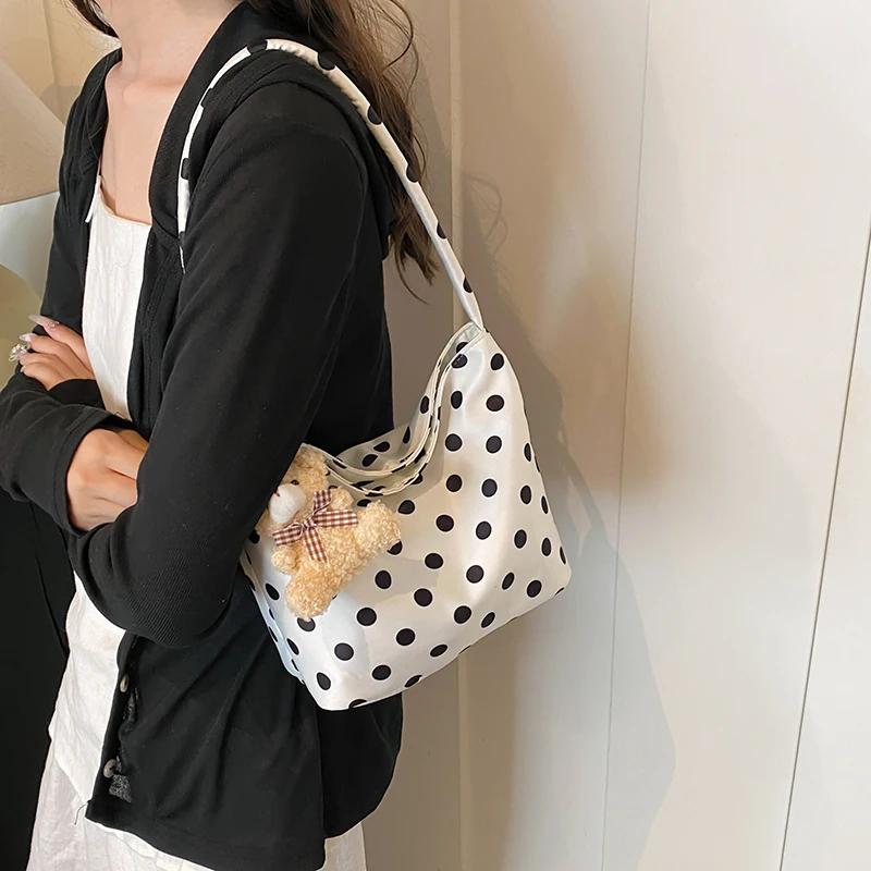 Fashion Armpit Bag Bucket Bag Comes with Pendant Pure Color Polka Dot Shoulder Bag
