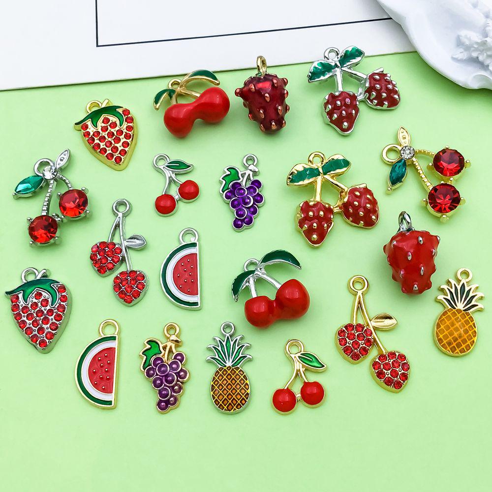 20-Piece Colorful Enamel Fruit Pendant Charms for DIY Bracelets: Strawberry, Cherry, Pineapple, and More