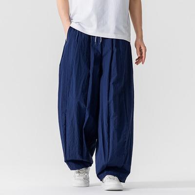 Spring Summer Men Vintage Black Wide Leg Pants Men Hanfu Breathable Harem Pants Male Soild Color Harajuku Loose Trousers