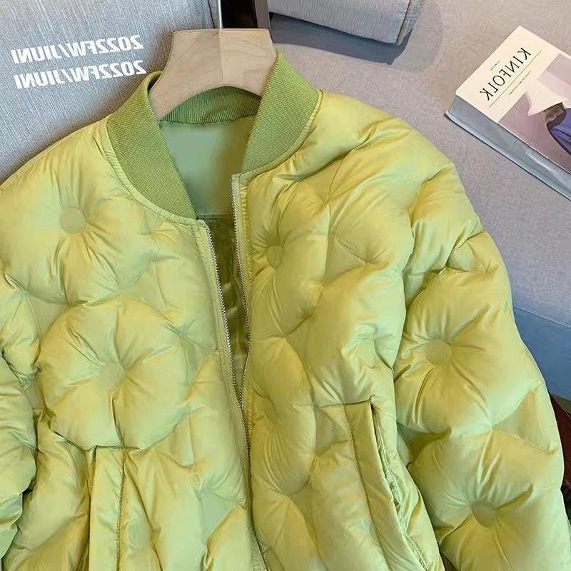 Autumn and winter new green cotton jacket padded baseball jacket light down cotton coat tide