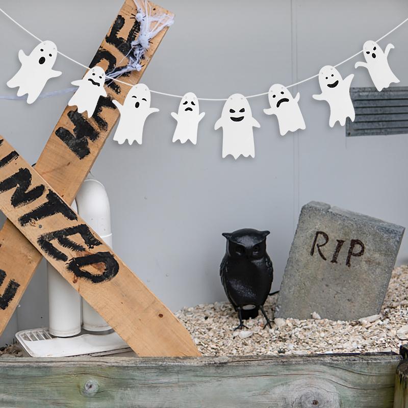 

Halloween Hanging Banner Garland Cute Ghost Paper Bunting Kids Favors Happy Halloween Party Decorations For Home Horror Props белый